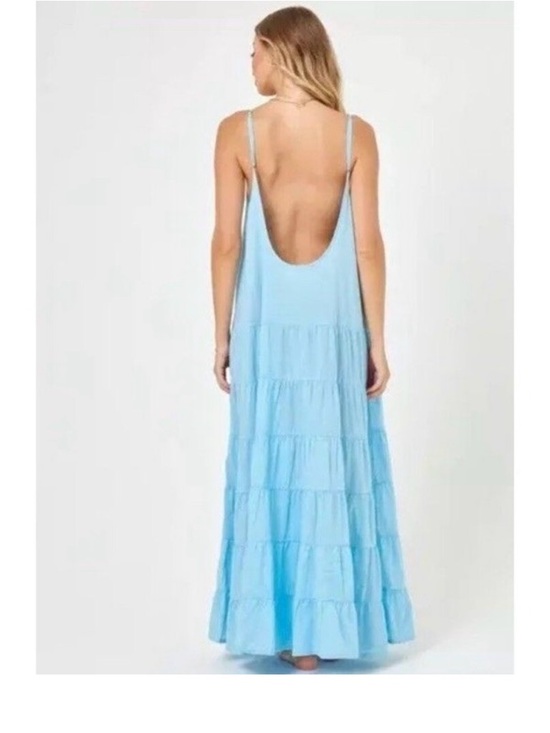 l*space Goldie Cover Up - Light Blue Tiered V-Neck Maxi Coverup with Side Slit - Picture 4 of 5